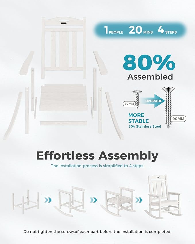 Ciokea Oversized Outdoor Rocking Chairs Set of 4, 380lbs Heavy-Duty Large Patio - Image 9