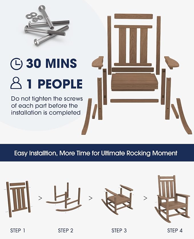 KINGYES Oversized Outdoor Rocking Chair Set of 4, All-Weather Patio Rocking - Image 6