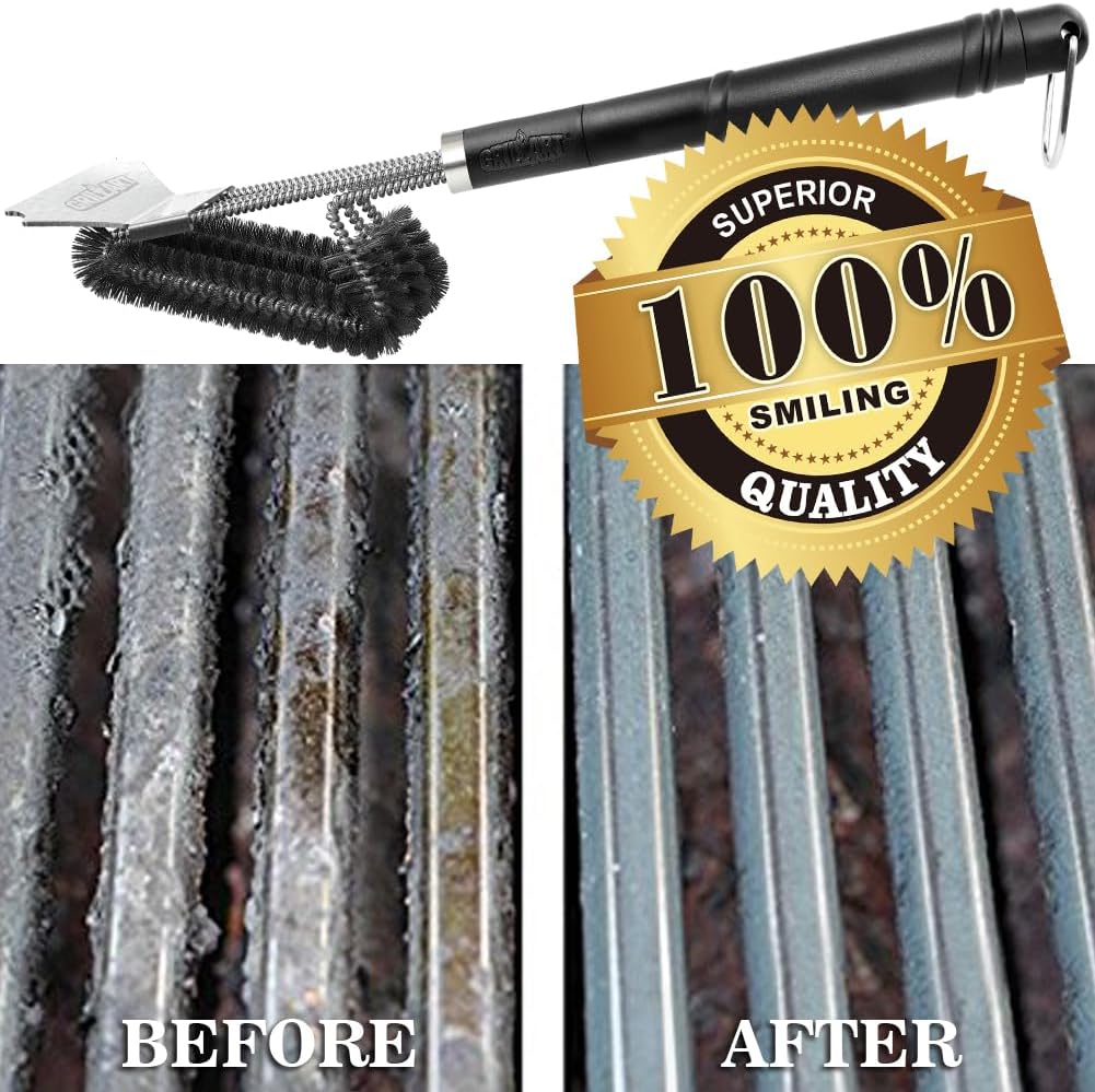 GRILLART Grill Brush and Scraper BBQ Brush for Grill, Safe 18" Stainless Steel Woven Wire 3 in 1 Bristles Grill Cleaning Brush, BR-4516