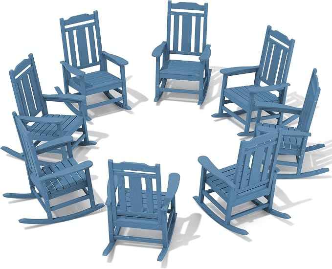 SERWALL Outdoor Rocking Chair Blue Set of 8, All Weather Patio Rocking Chair