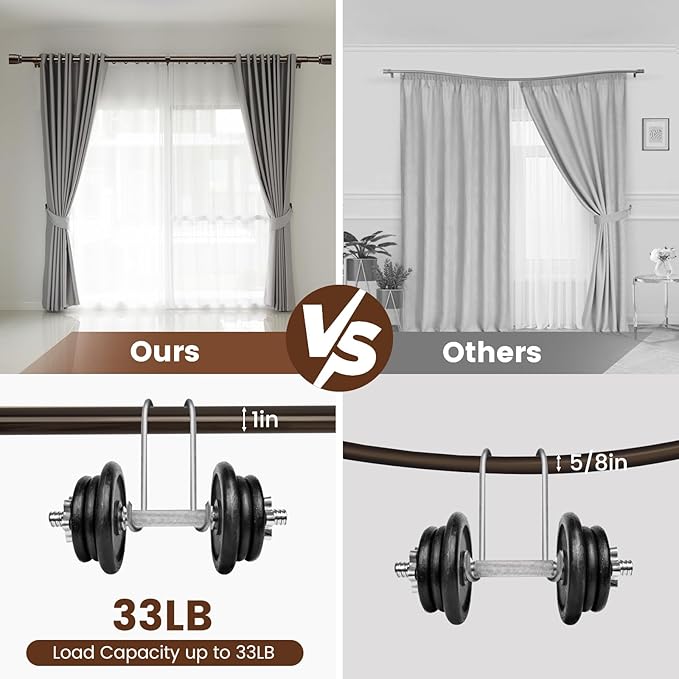 1” Diameter brown curtain rod Itself is 30 to 90 inch. 1 Pack Fits 30-84 inch - Image 4