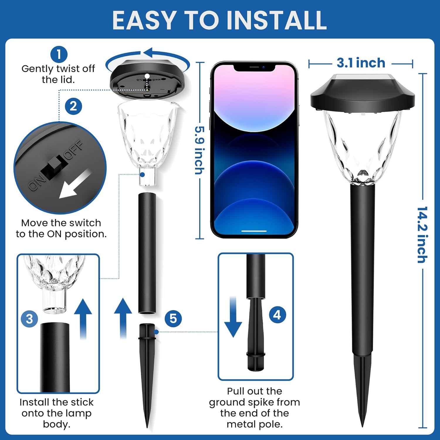GIGALUMI Solar Pathway Lights, 8 Pack Outdoor Waterproof | Elegant pattern auto on/off dusk to dawn. Perfect for yard, garden, walkway, driveway, lawn. 8-pack landscape set.