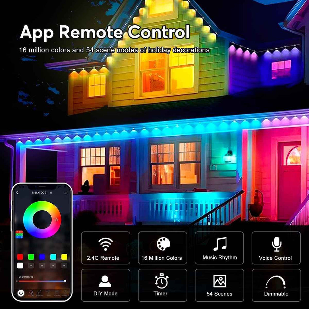 RaThun Permanent Outdoor Lights, Smart Decor with 72 Scene Modes, 100ft with 60 LED Lights, IP67 Waterproof for Outdoor Decorations, Work with App & Remote