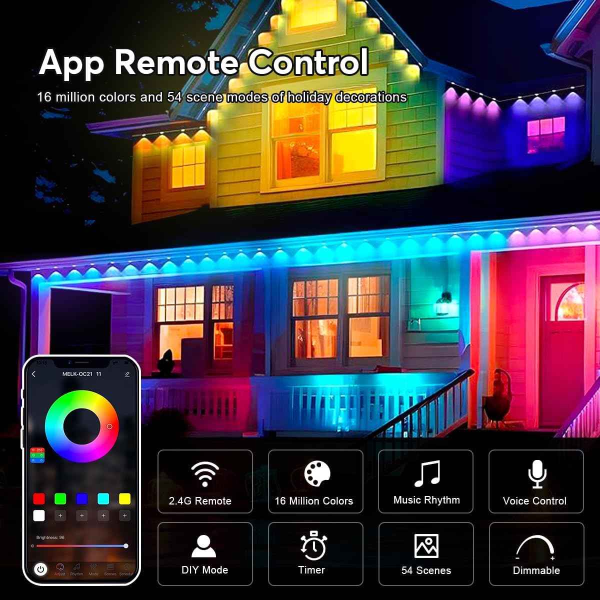 RaThun Permanent Outdoor Lights, Smart Decor with 72 Scene Modes, 100ft with 60 LED Lights, IP67 Waterproof for Outdoor Decorations, Work with App & Remote