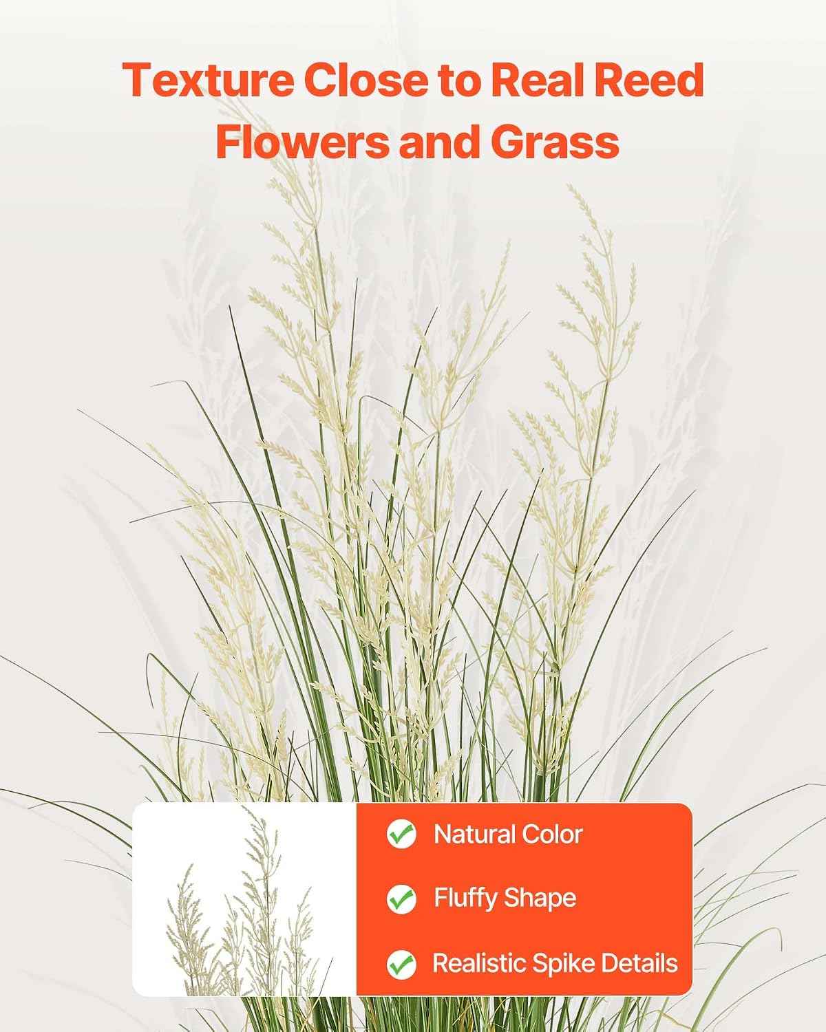 VEVOR Artificial Grass Plant, 47 inch Reed Flower Grass in Pot, Premium PVC Faux Fake Greenery Shrubs Plant for Indoor Outdoor House Home Garden Office Room Décor, Housewarming, 1 Pack Green