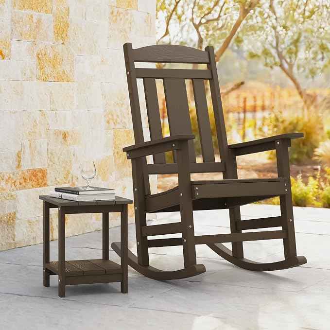 LUE BONA Outdoor Rocking Chairs Set of 2, Weather Resistant HDPS Poly Rocker