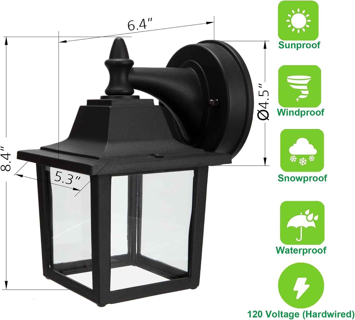 LIT-PaTH Outdoor Wall Light Fixture, Antirust Aluminum Glass, Black 1 Pack | Exterior Porch Light Wall Sconce Lantern for House Patio Garage, Waterproof Rustproof, E26 Socket 60W Max
