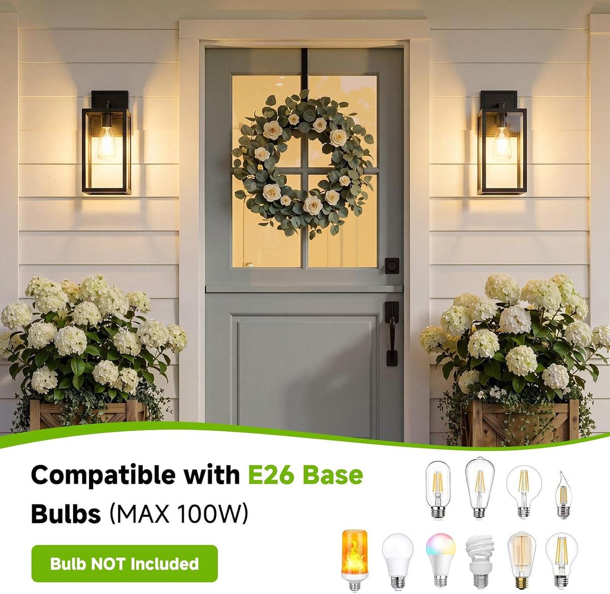 FOLKSMATE 13.46 inch Outdoor Wall Light Fixture Matte Black Waterproof | Large Outside Porch Lights, Durable Metal with Clear Glass Shade, E26 Socket, Exterior Wall Sconce Lanterns for House