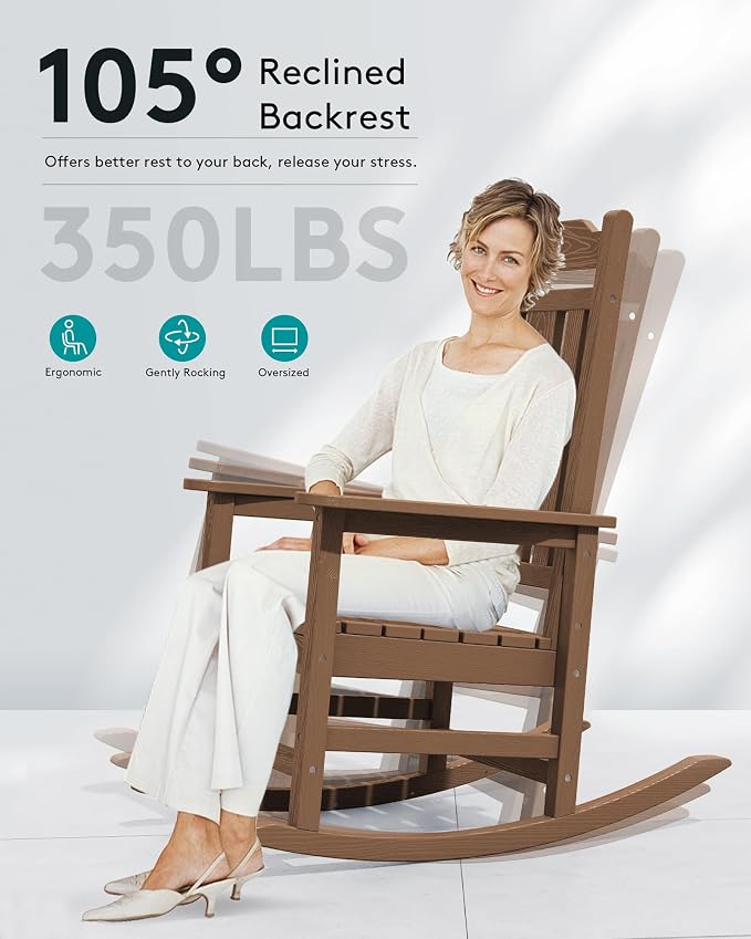 SERWALL Outdoor Rocking Chair Set of 6, Patio Rocking Chair Sets, HDPE Rocking - Image 6