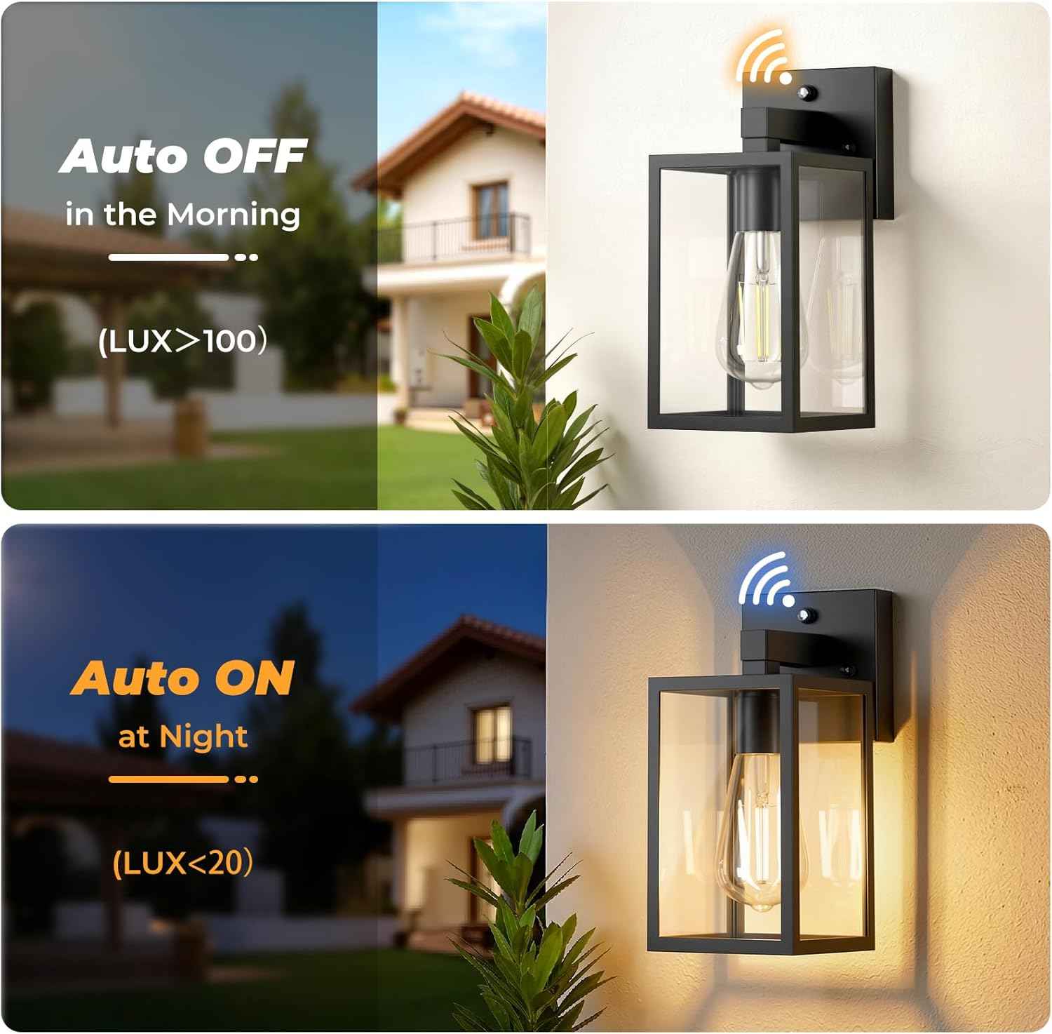 FOLKSMATE 2 Pack Dusk to Dawn Outdoor Wall Light Fixtures, Exterior Porch Light, Waterproof Wall Sconces Lanterns, Sensor Lighting Wall Mount for House Doorway Garage, Black