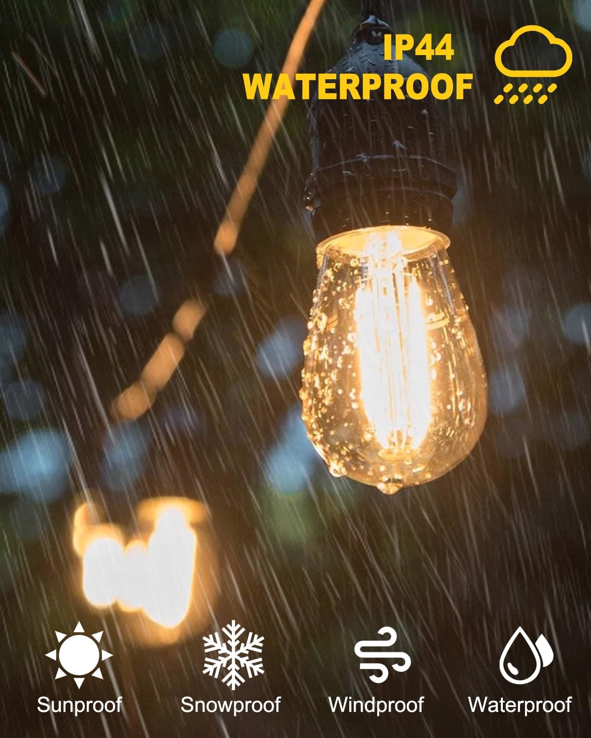 BRIMAX 2W 100FT Outdoor String Light Commercial Grade with 32 S14 LED Bulbs | Shatterproof Dimmable Patio String Lights Heavy Duty Waterproof for Bistro Cafe Market 2700K