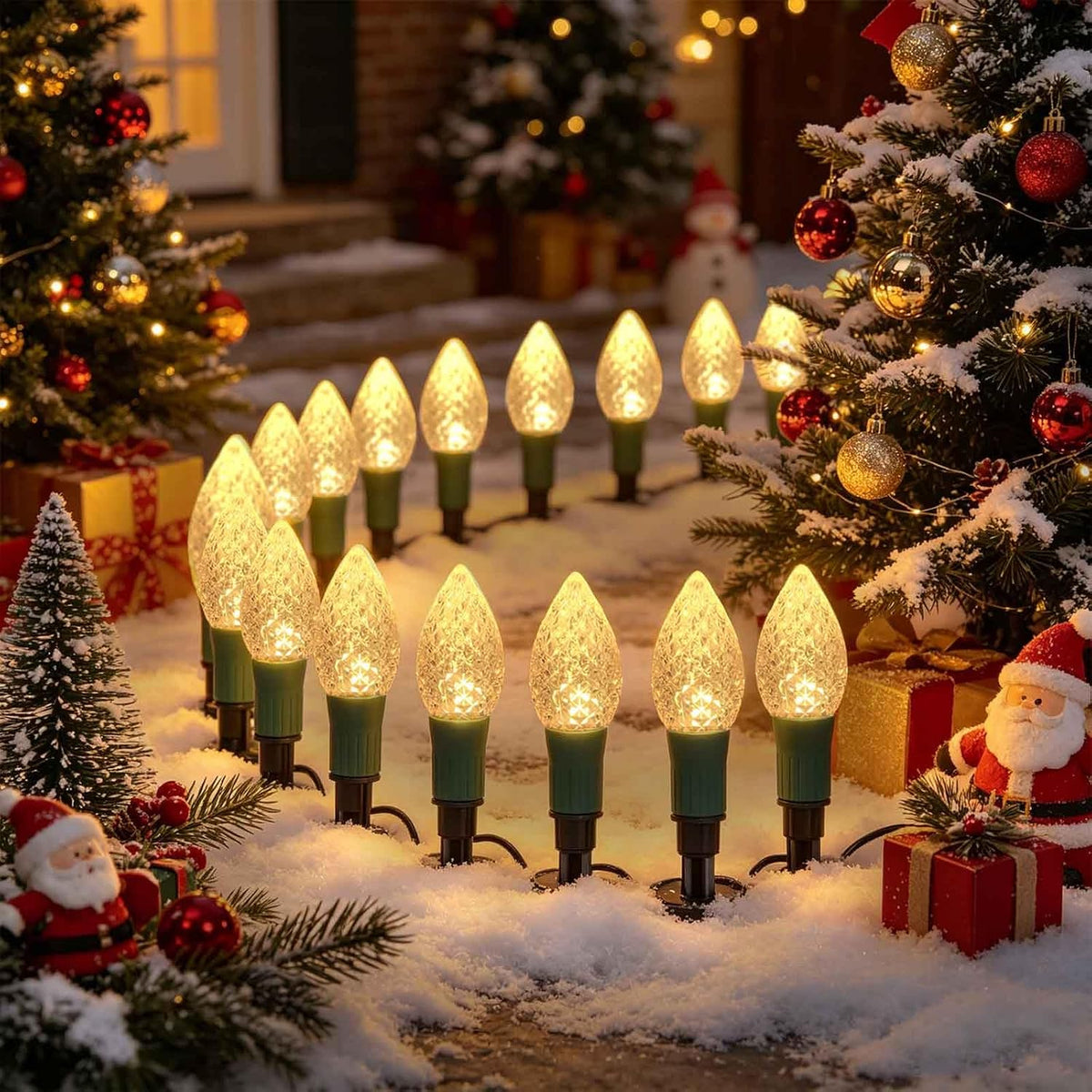 Upgraded 2 in 1 20-Pack Solar Christmas C9 Strawberry Lights Outdoor Christmas Decorations, 8 Modes Waterproof Solar Xmas Lights for Outsdie Garden Yard Front Porch Pathway Cemetery Decor