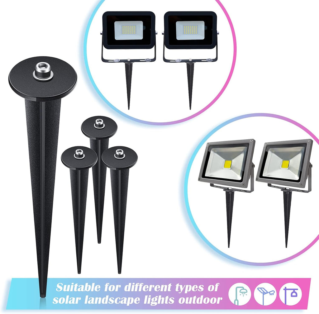 Zhengmy 16 Pack Metal Ground Stakes for Flood Light Solar Lights LED,Black | Threaded Spike with 16 Hex Screws, 6.3 Inch Replacement for Landscape Path Yard Lawn Gardens, Durable Metal Outdoor