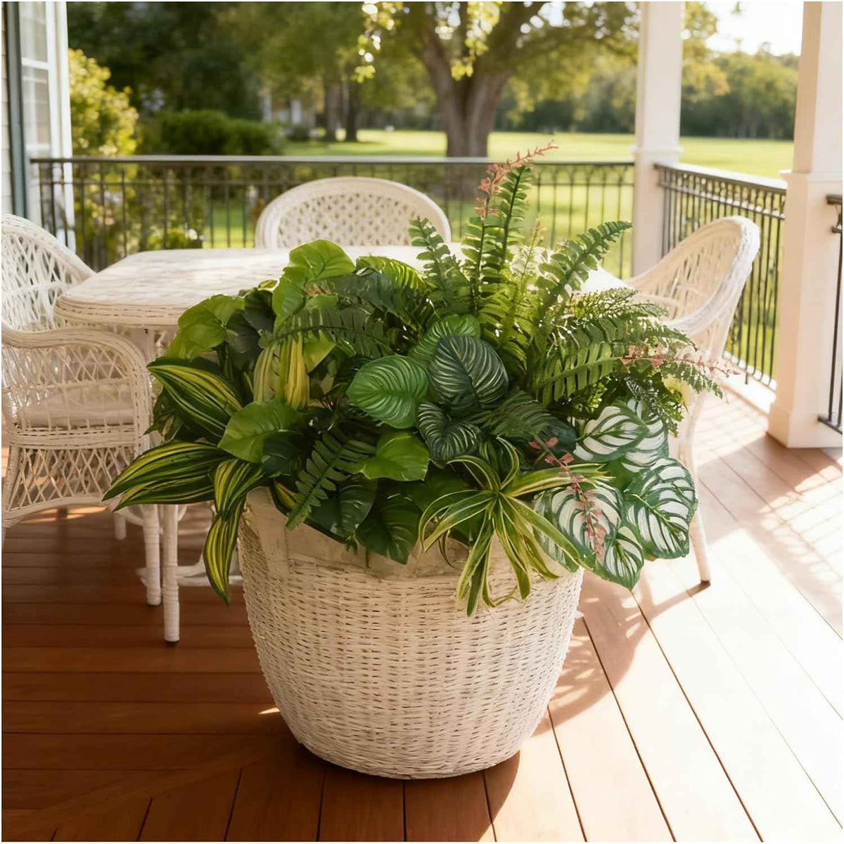 Large Realistic Faux Outdoor Plants, Artificial Greenery Set | Silk Leaves, UV Resistant Plastic Stems, Patio, Porch, Garden Decor, Lifelike Plants for Planters and Front Door Decorations