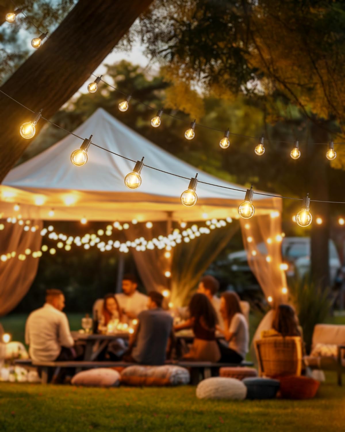 Brightown Outdoor String Lights, 29FT G40 LED IP65 Waterproof Patio Lights | 12 Shatterproof Edison Bulbs, Plug-In, Dimmable, Connectable, Hanging Light for Backyard Porch Party Decor, Warm White