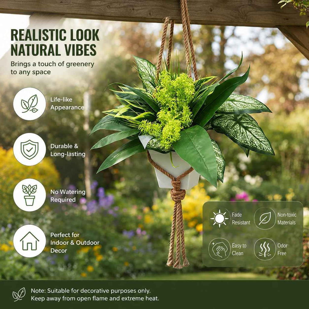 18 Bundles Artificial Greenery Plants, Outdoor Faux Bushes, UV Resistant Fake Plastic Leaves with Stems, Large Bunches for Patio, Garden & Yard Decor, Artificial Shrubs for Home, Outdoor Decoration