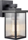 Black Wall Mount Porch Lights, Modern Outdoor Lighting Fixtures | 10.6 inch, Anti-Rust Metal Frame, Tempered Glass, E26 Socket, Pre-Assembled DIY Install for Porch, Garage, Front Door