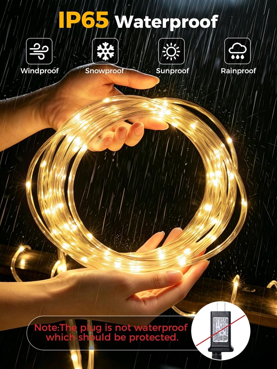 33FT 100LEDs Connectable Rope Lights Plug in,Warm White | Rope Lights for Outside,Waterproof 8 Modes Remote Tube Light for Indoor Outdoor Christmas Wedding Birthday Patio Porch Garden
