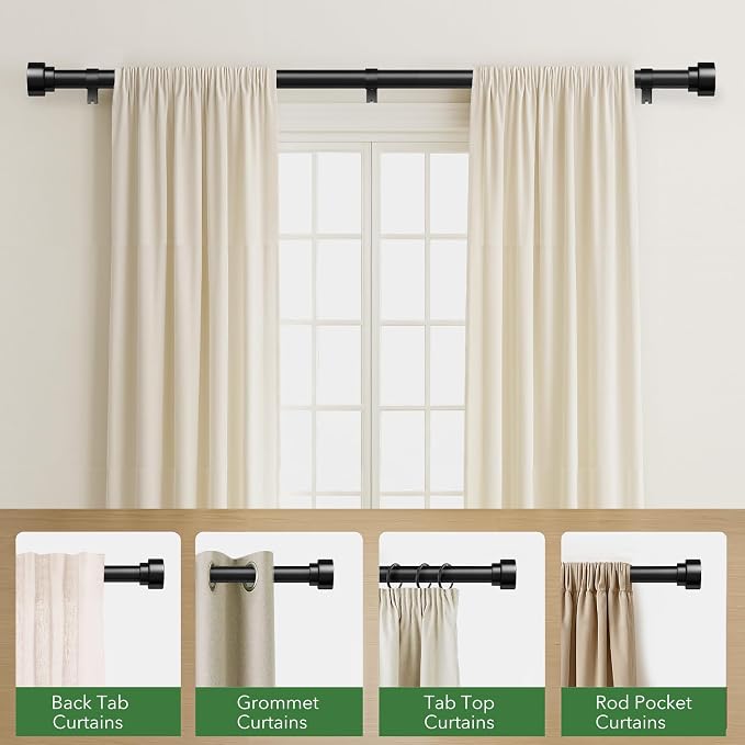 Time Forest Black Curtain Rods for Windows 32 to 150 Inch, 1 Inch Diameter - Image 5