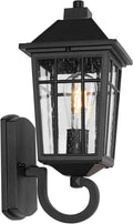 JYZ Outdoor Porch Light Wall Mount, 15" Exterior Wall Lighting Fixtures with Seeded Glass Shade, Anti-Rust Matte Black Outdoor Wall Sconce, E26 Base Outside Lantern for Front Door, Patio, Garage