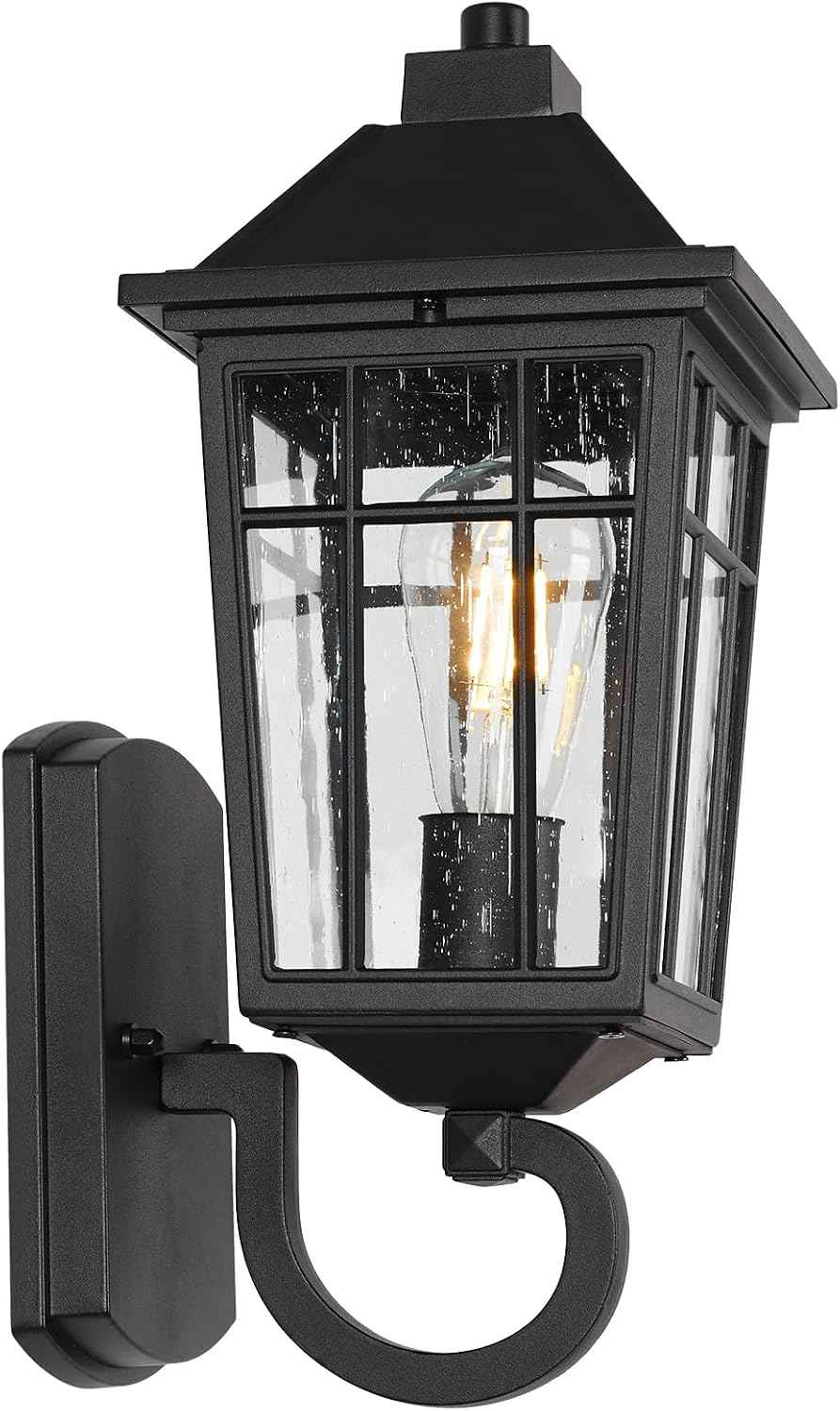 JYZ Outdoor Porch Light Wall Mount, 15" Exterior Wall Lighting Fixtures with Seeded Glass Shade, Anti-Rust Matte Black Outdoor Wall Sconce, E26 Base Outside Lantern for Front Door, Patio, Garage
