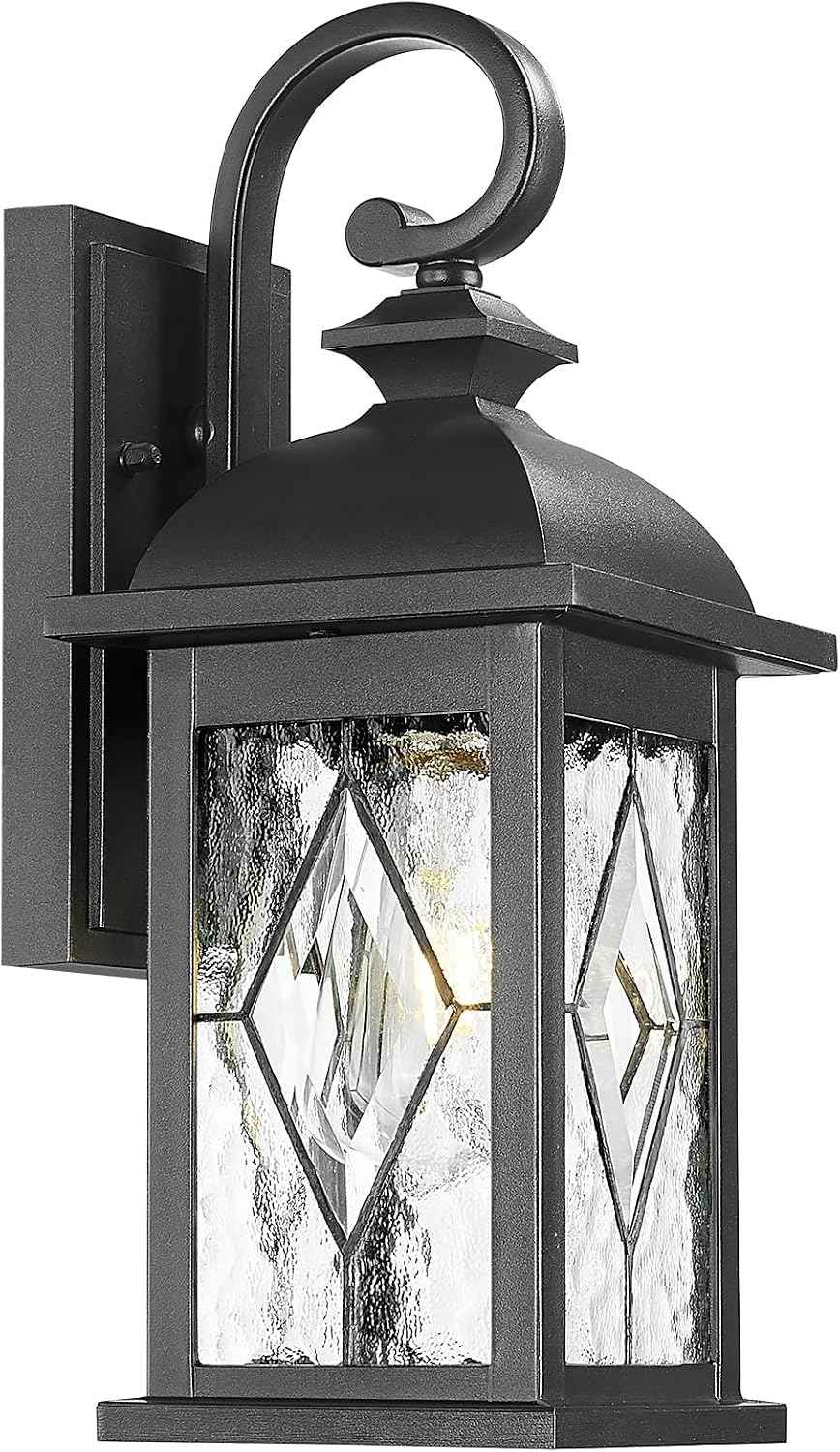 Outdoor Wall Lights Black Exterior Lighting Fixtures with Clear Water Ripper Glass 15 Inch Height Exterior Wall Sconce Light fixtures for House Porch and Garage E26 Socket