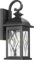 Outdoor Wall Lights Black Exterior Lighting Fixtures with Clear Water Ripper Glass 15 Inch Height Exterior Wall Sconce Light fixtures for House Porch and Garage E26 Socket
