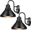 Brightever Gooseneck Outdoor Light Fixtures, 2-Pack Farmhouse Barn Lights for Porch, Industrial Black Exterior Wall Sconce for Garage, Patio, E26 Base Anti-Rust, Bulb not Included