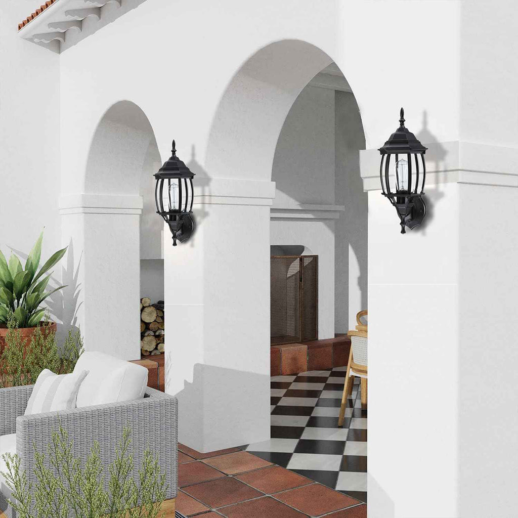 16.8 Inch Outdoor Porch Light - Black Outside Light for House, Metal and Glass Exterior Wall Sconce, Waterproof Wall Mount Outdoor Lantern for Garage,Front Door,Balcony,E26 Base
