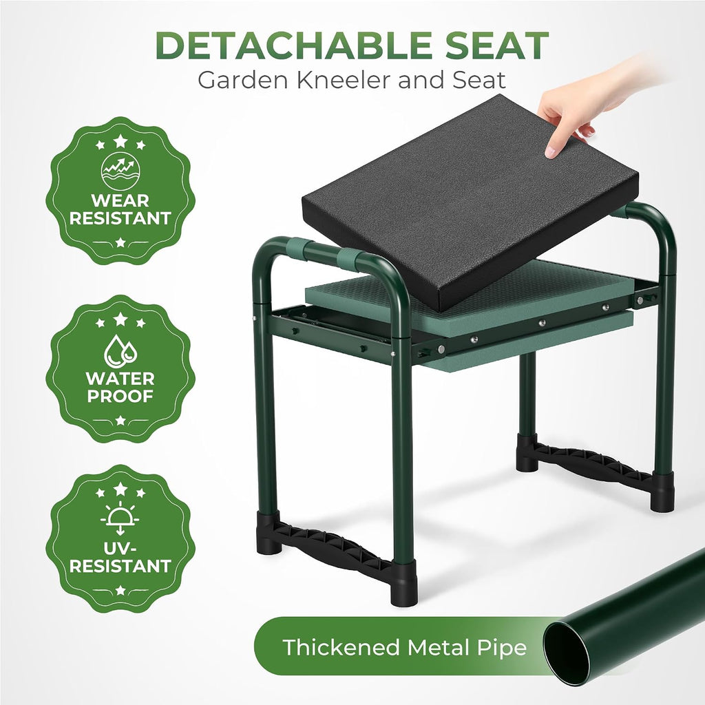 Walensee Garden Kneeler and Seat, with Wider Soft Kneeling Pad & Tool Pouch | Heavy Duty collapsible Garden Tools, portable folding kneeling Stool,Gardening Gifts for Women Men Seniors