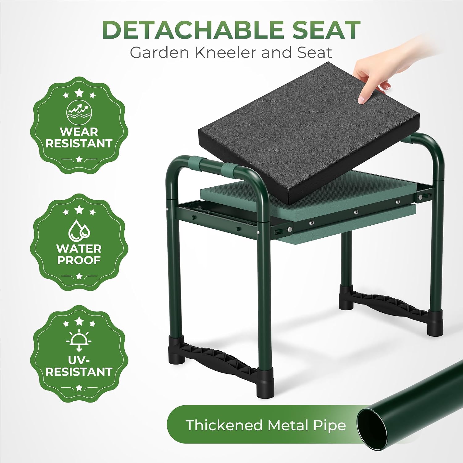 Walensee Garden Kneeler and Seat, with Wider Soft Kneeling Pad & Tool Pouch | Heavy Duty collapsible Garden Tools, portable folding kneeling Stool,Gardening Gifts for Women Men Seniors