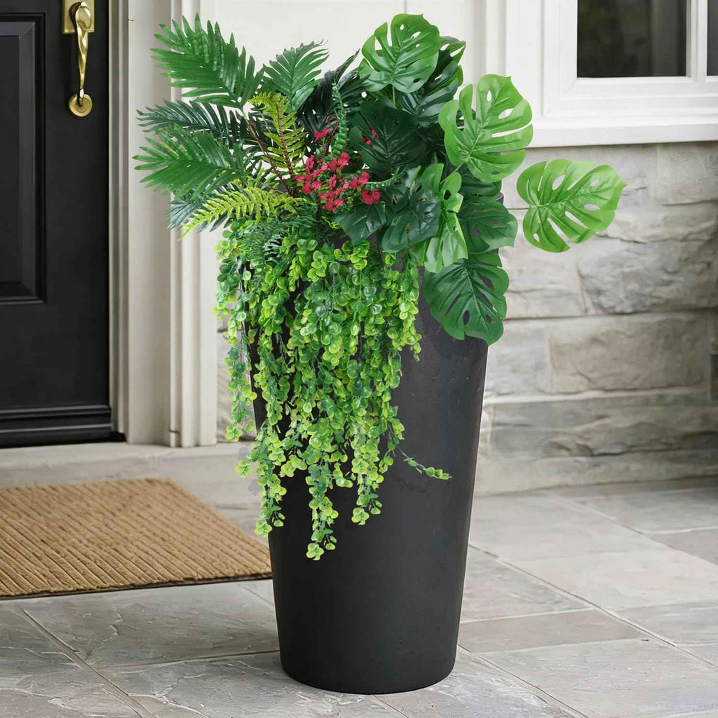 8 Bundles Large Artificial Plants Outdoor UV Resistant, Faux Greenery with Tropical Leaves & Hanging Ferns, Realistic Fake Plants for Outdoor Planters, Front Porch, Patio, Window Boxes, Garden Decor