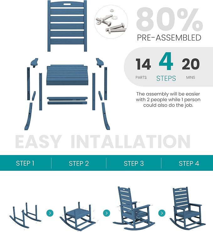 SERWALL Oversized Outdoor Rocking Chair, HDPE Patio Rocking Chair - Image 8
