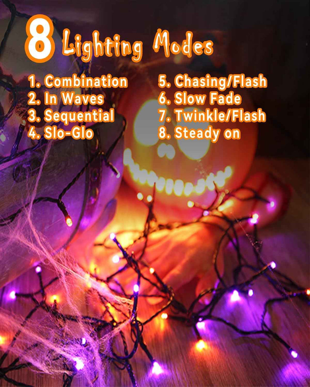 Solar Halloween String Lights, 100 LED Orange Purple Fairy Lights, 8 Modes IP65 Waterproof Auto On/Off for Indoor Outdoor Holiday Decor