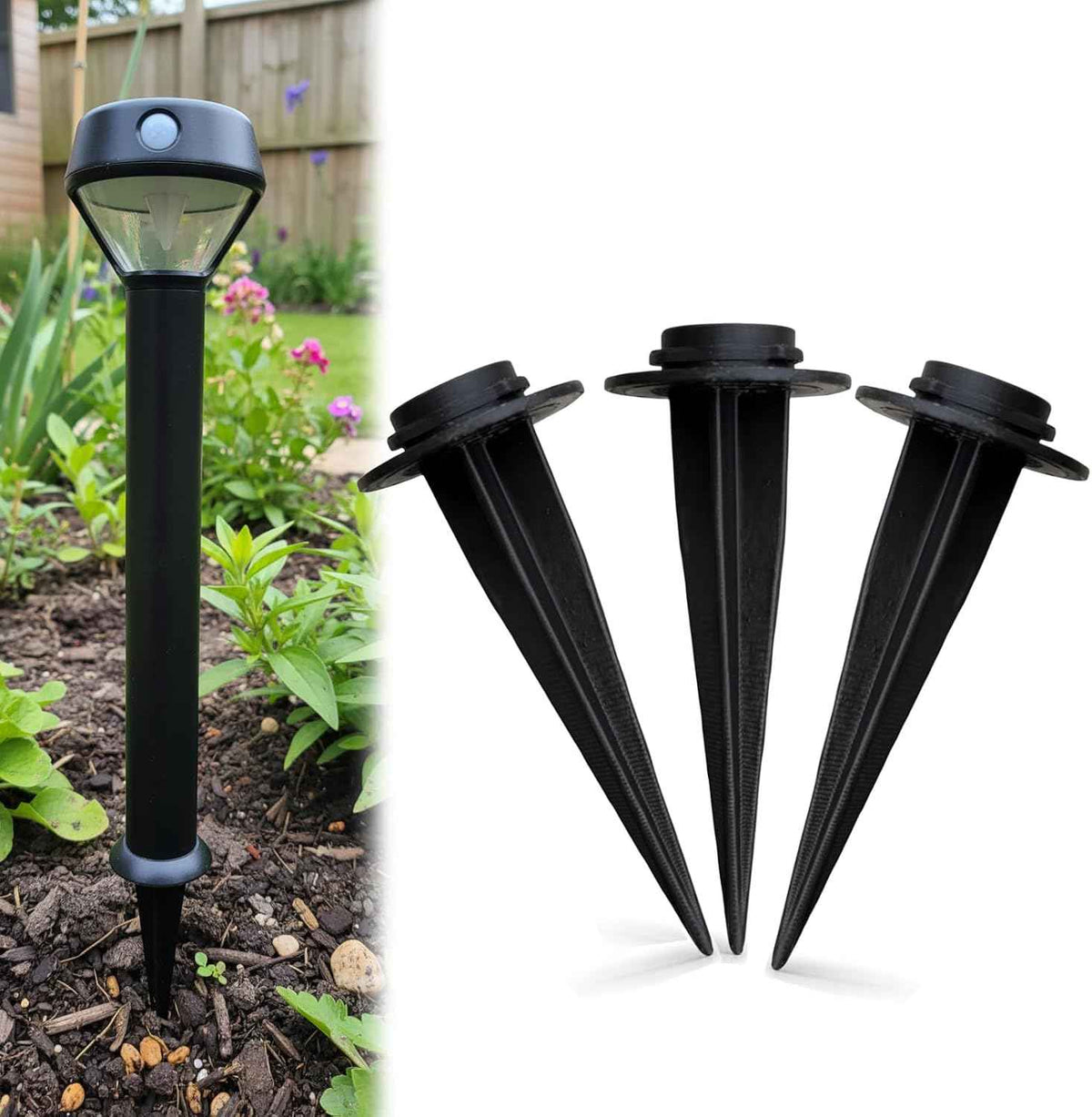 3Pcs Ground Stake Compatible with Ring Solar Pathlight Replacement, Twist-to-Lock Base Stake for Solar/Battery Smart Path Lights, Easy Install Outdoor Light Mount