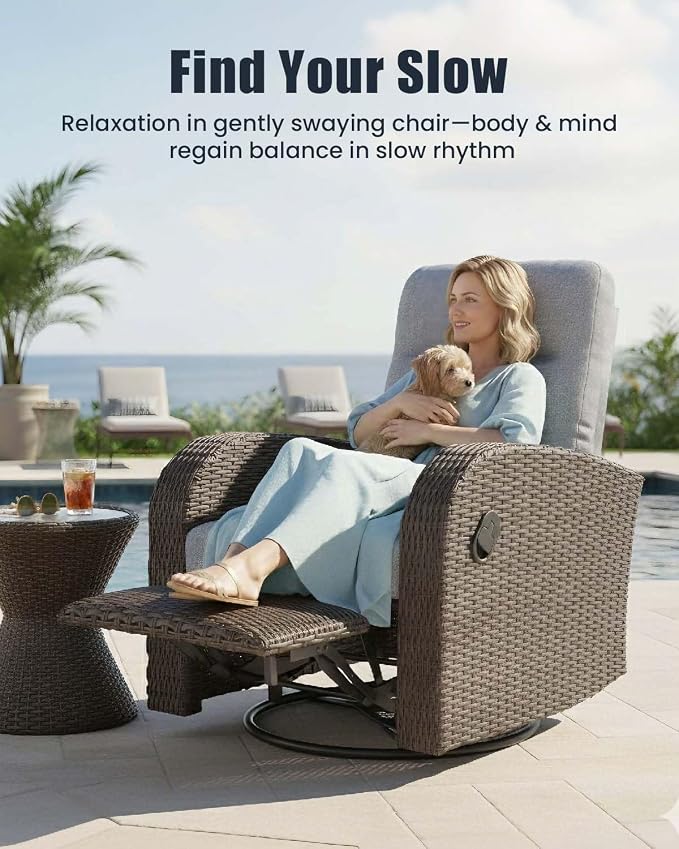 Outdoor Swivel Recliner Chair, All-Weather Wicker Reclining Patio Chair - Image 3
