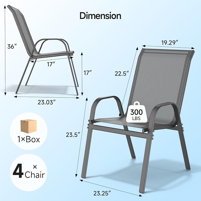 ONBRILL Patio Chairs set of 4, Easy Assembly Stackable Outdoor Dining Chairs - Image 2
