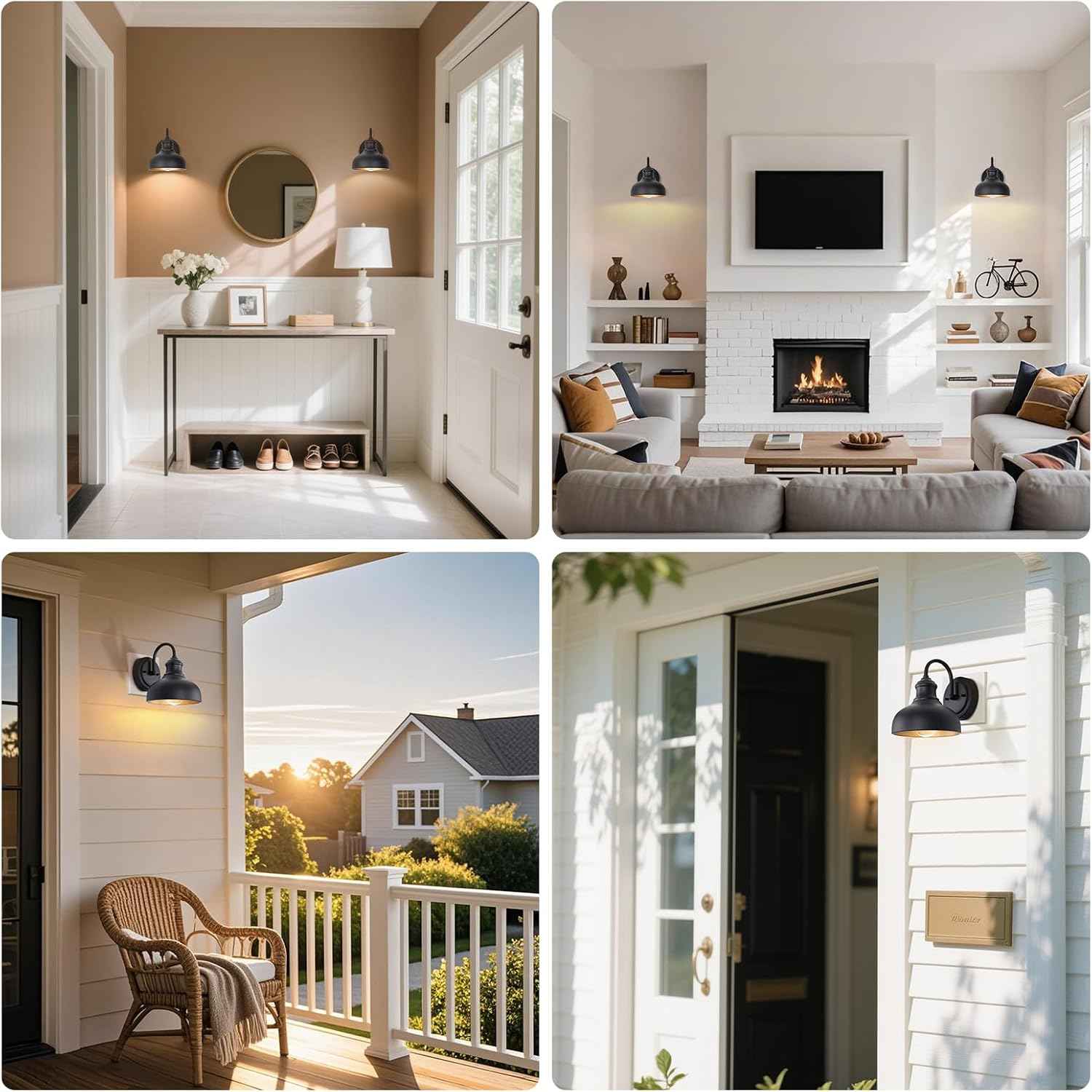Black Outdoor Gooseneck Lighting for Barn 7 Inch Farmhouse Exterior Light Fixtures with Wall Mount, Small Porch Light with Brass Interior, Outside Gooseneck Wall Sconce for House Garage Patio
