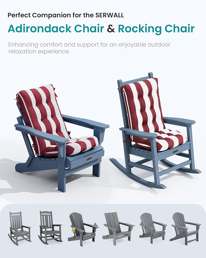 SERWALL HDPE Outdoor Rocking Chair Cushion Set of 2, Memory Foam Cushion Red - Image 7