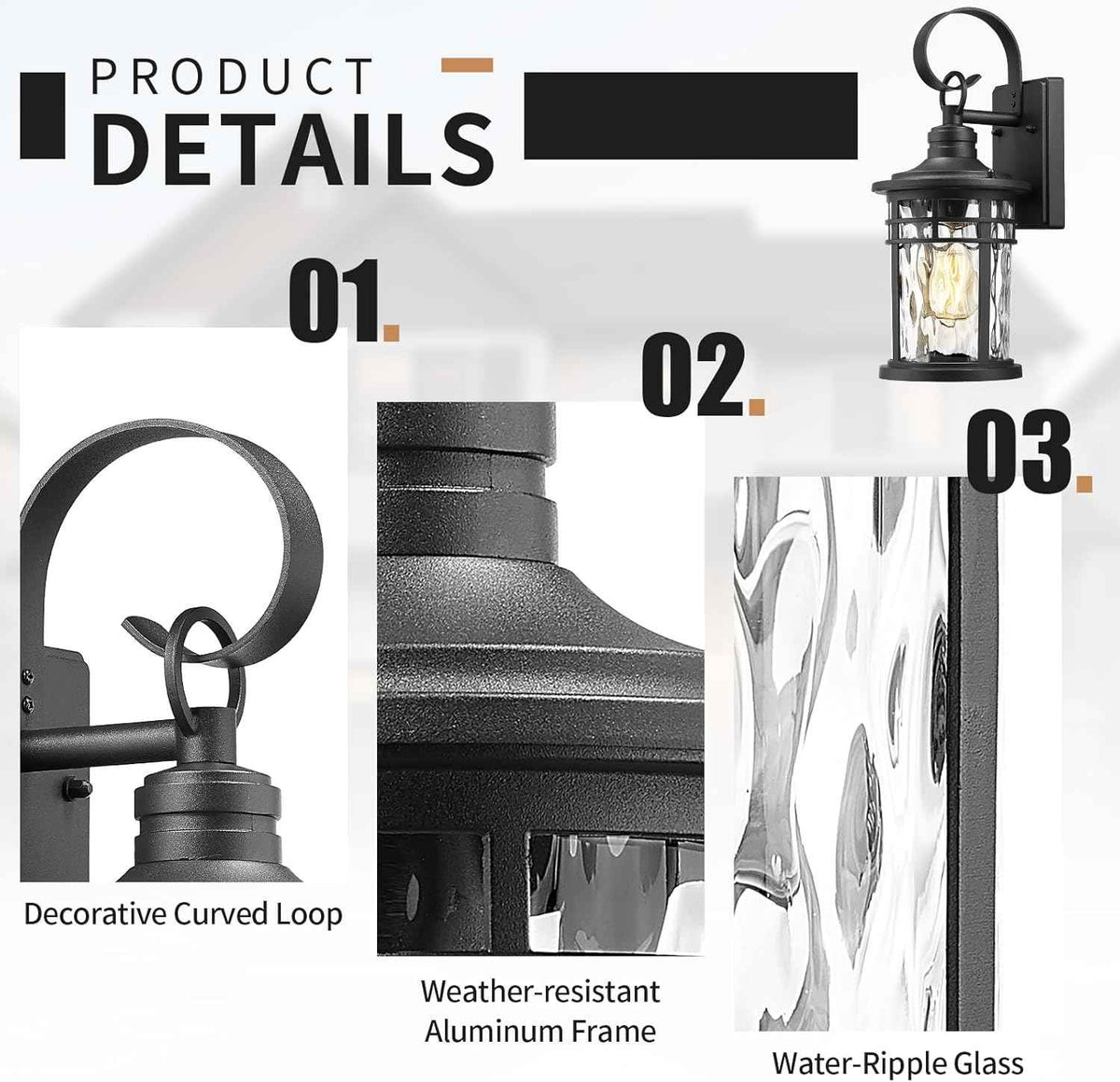 Darkaway Outdoor Wall Lights,Exterior Lighting Fixtures Wall Mount Porch Lights Waterproof Outdoor Sconce with Water Ripple Glass for House Patio Hallway Garage