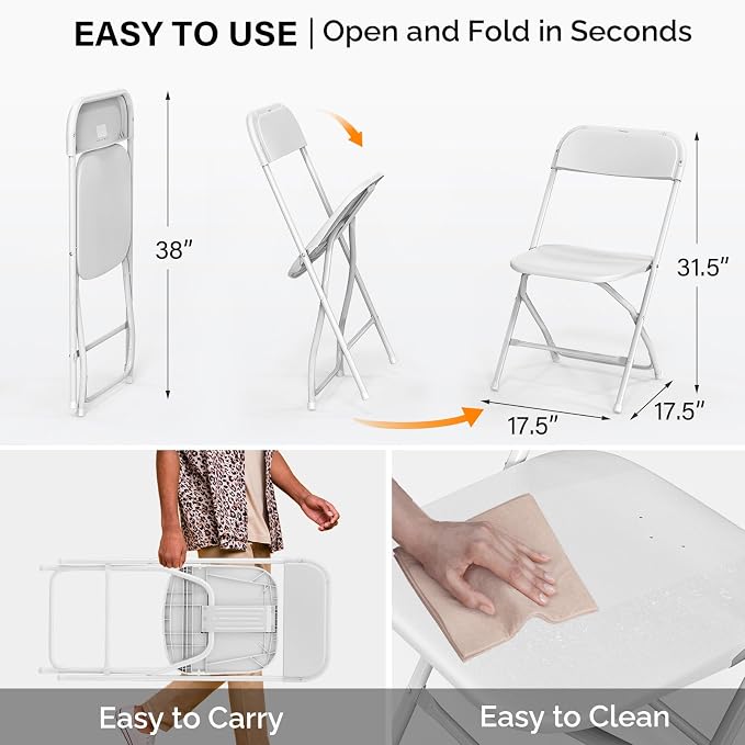 VINGLI 12 Pack White Plastic Folding Chair, Indoor Outdoor Portable Stackable - Image 3