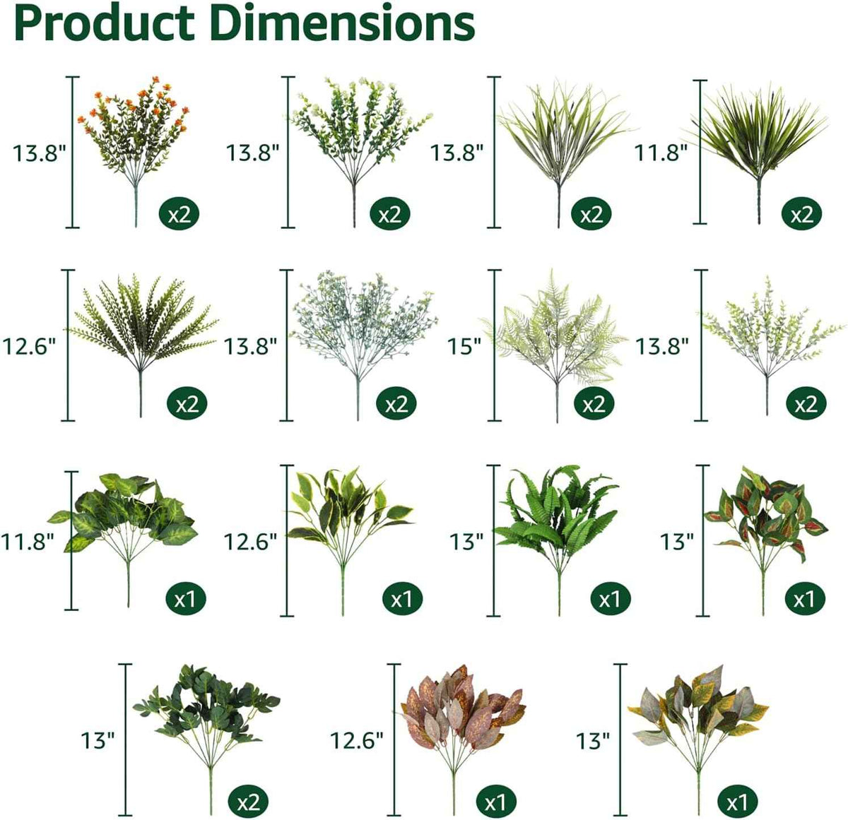 24 Pcs Artificial Plants Outdoor, UV Resistant Fake Flowers Greenery Stems | Plastic Waterproof Fake Greenery Stems Bulk, Faux Outside Hanging Plants, Easy Styling for Garden, Porch, Patio