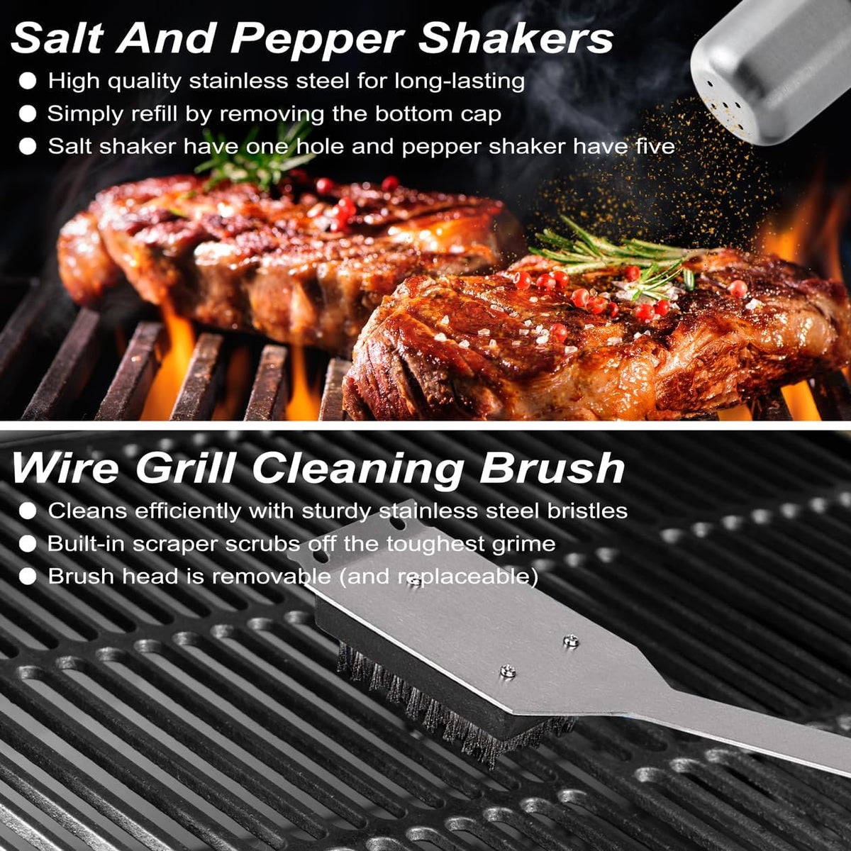 POLIGO 29 PCS BBQ Grill Accessories Stainless Steel BBQ Tools Grilling Tools Set with Storage Bag for Fathers Day Dads Birthday Presents - Camping Grill Utensils Set Ideal Grilling Gifts for Men Black