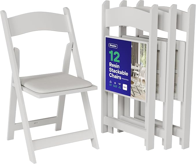 SIMPLEX 12 White Folding Chairs – Resin Stackable Foldable Chairs by Simplex
