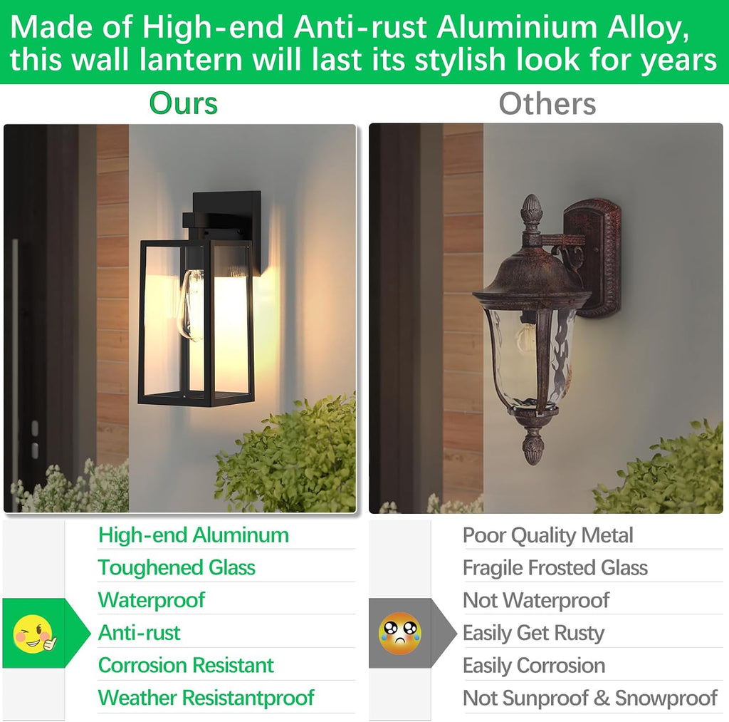MAXvolador Outdoor Wall Light Fixture, Exterior Waterproof Wall Lantern | Porch Wall Sconce Black, Anti-Rust, E26 Socket, Clear Glass, Outside Wall Mount Light, Front Door Lighting for Patio Garage