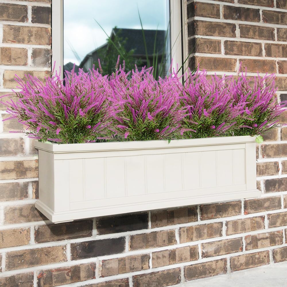 12 Bundles Outdoor Artificial Flowers Lavender Artificial Plants Fake Bushes Artificial Shrubs Greenery Plastic Outdoor UV Resistant Faux Lavender Purplish red