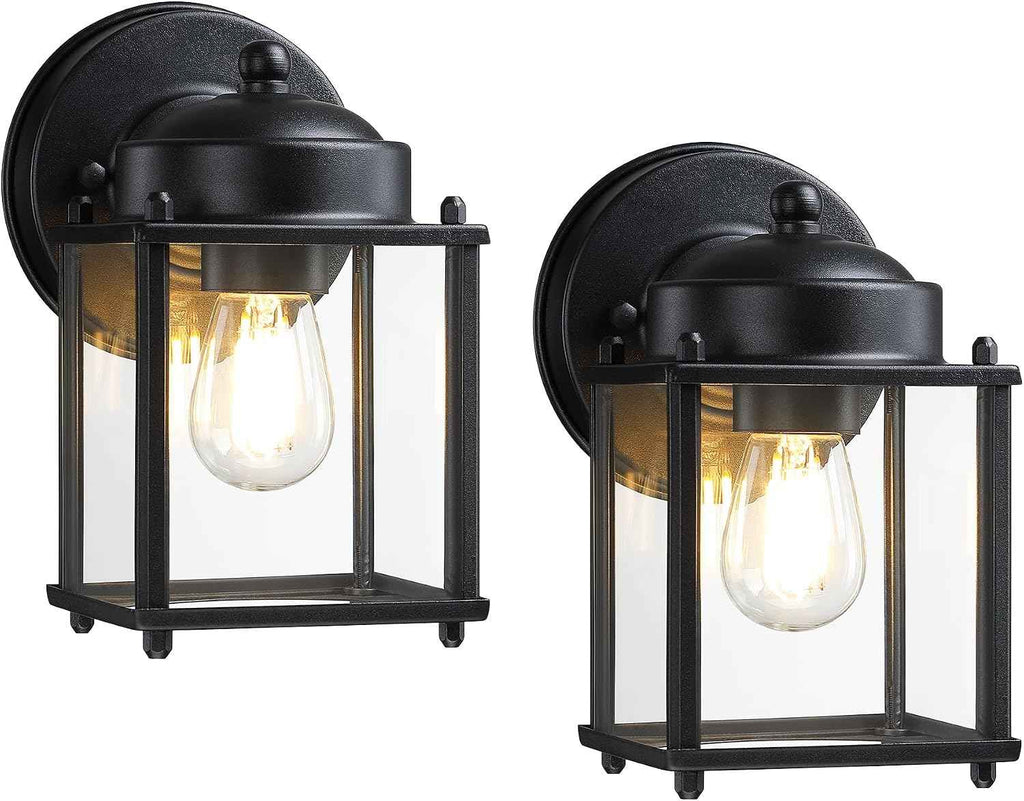 LIT-PaTH Outdoor Wall Light Fixture, Anti-Rust Metal Glass, Black, 2 Pack | Exterior Porch Light Wall Sconce Lantern for House Patio Garage, Waterproof Rustproof, E26 Socket 60W Max