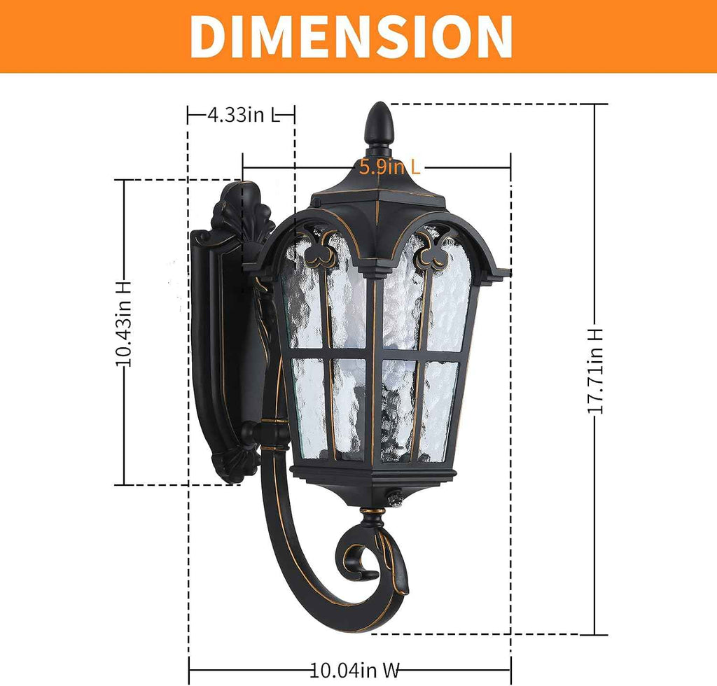 LONEDRUID 17.71" Dusk to Dawn Sensor Black Outdoor Wall Light Fixture | Exterior Wall Lantern Waterproof Sconce Rustic Porch Lights Wall Mount for House Garage Doorway, ETL Listed