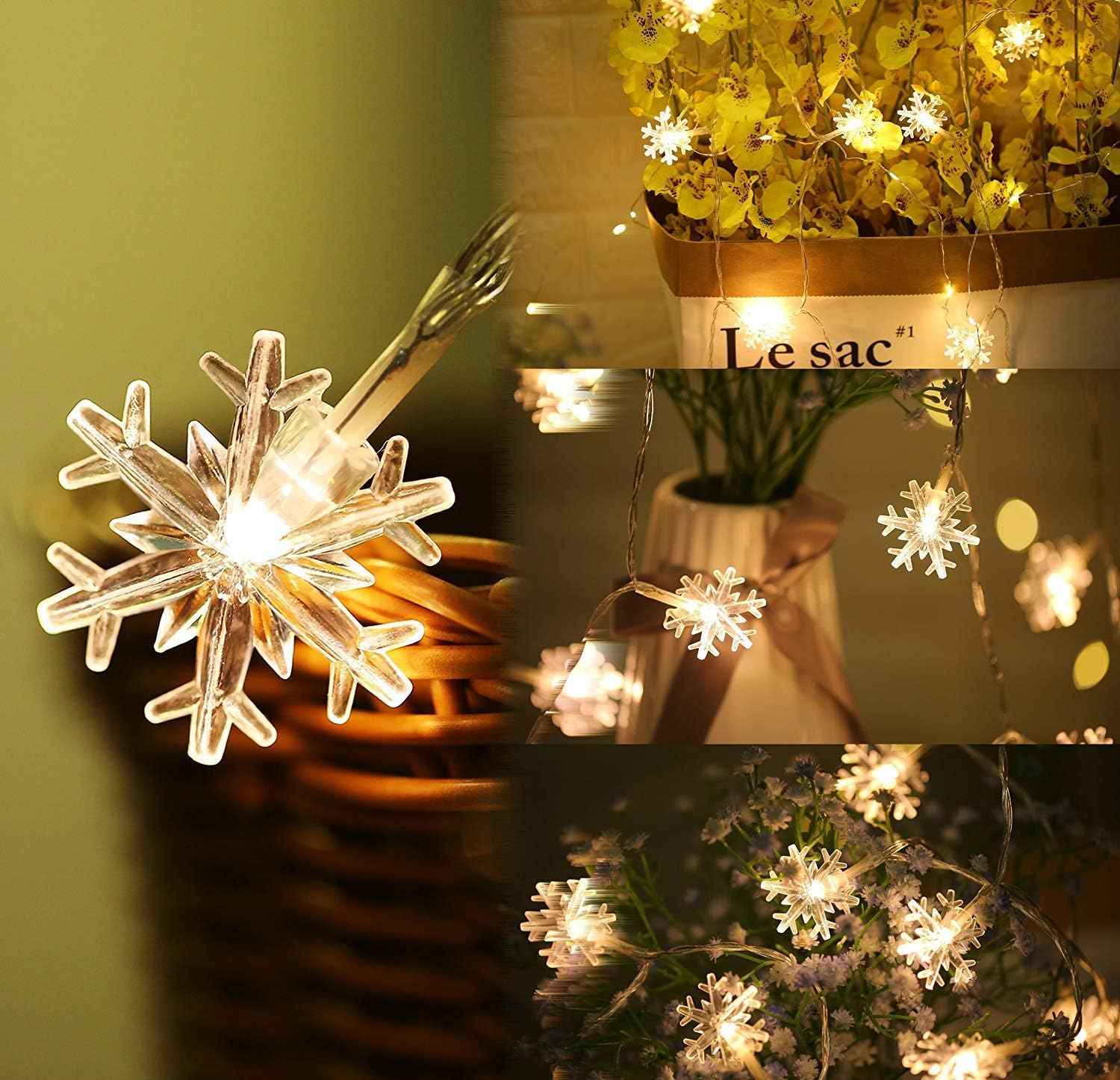 Snowflake String Lights, 10ft 20 LED USB Powered Snowflake Fairy String Lights Warm White for Christmas Birthday Party Home Decoration, SN0002