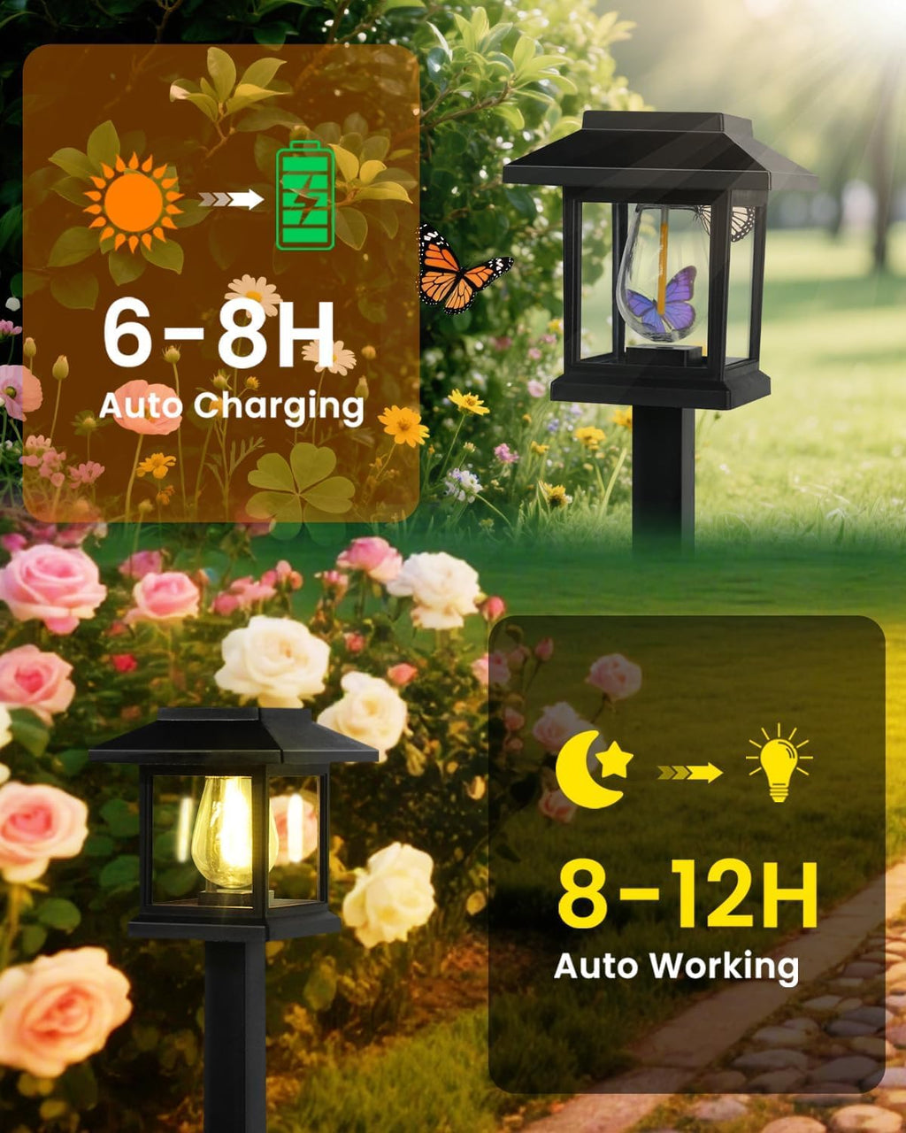 16-Pack Solar Lights Outdoor (Extra-Bright & Auto On/Off), Solar Powered Garden Lights, Outdoor Waterproof Solar Pathway Lights for Patio, Path, Yard, Landscape, Driveway, Walkway Decor (Warm White)